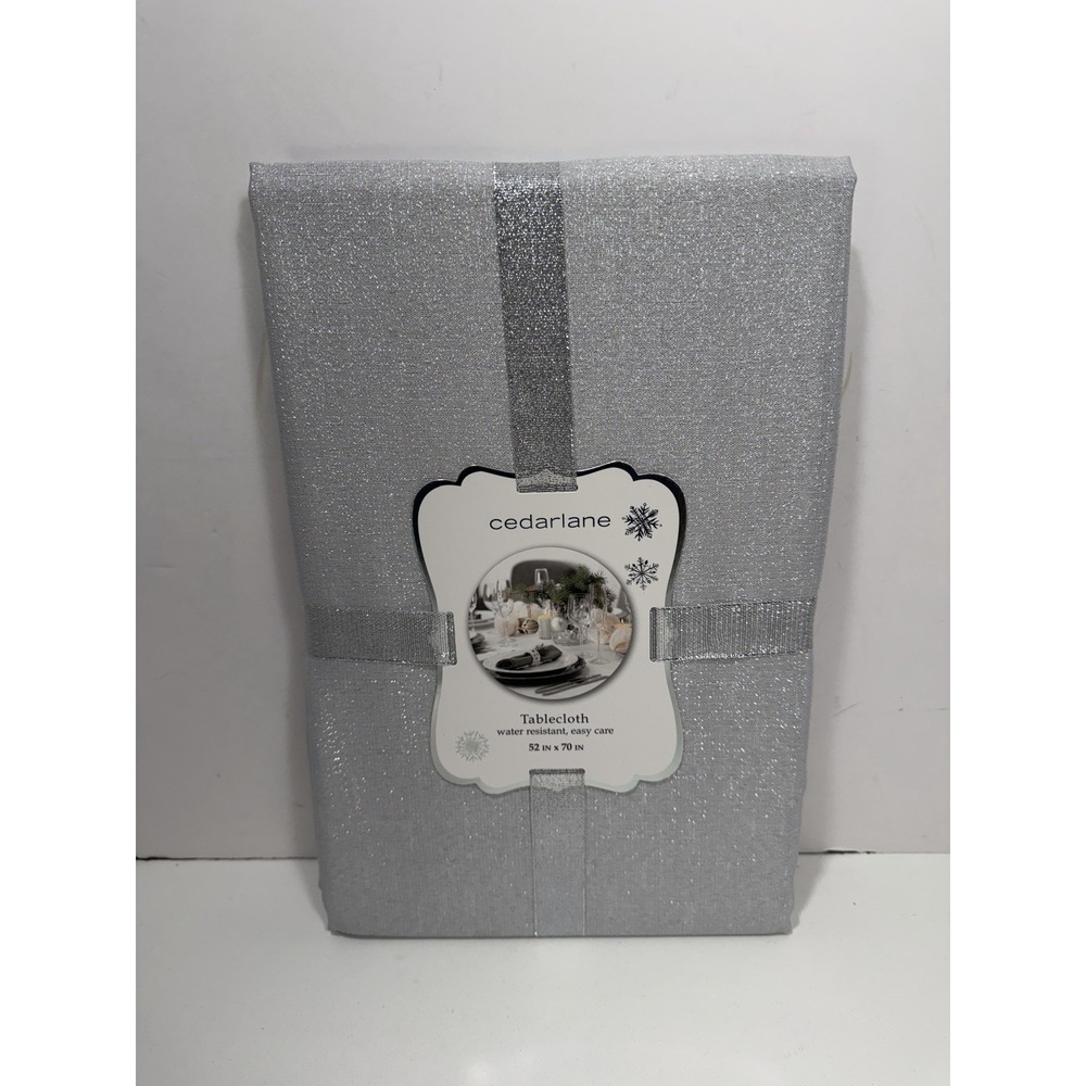 CEDARLANE Water‎ Resistance EASY CARE Silver TABLECLOTH Sparkly  52 x 70 New